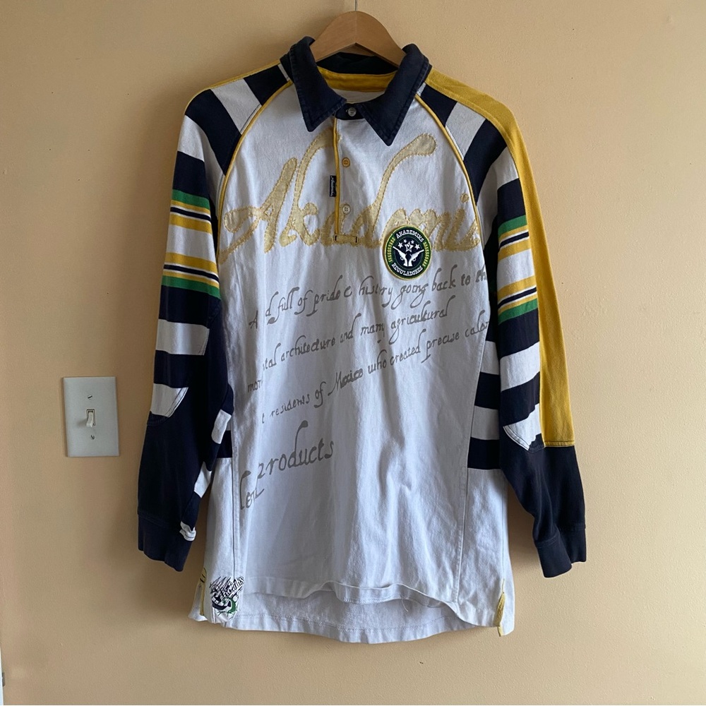 Akademiks AKDMKS Rugby Shirt Men’s Large Striped Long Sleeve Polo Y2K Streetwear - Picture 2 of 16